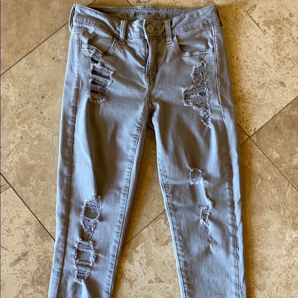 American Eagle Light Grey Distressed Jeggings - image 7